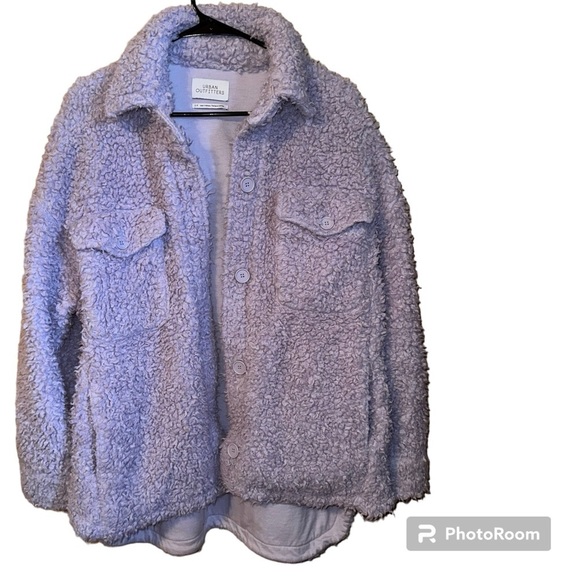 Urban Outfitters Palmer Sherpa Oversized Shirt Jacket Lilac S Shacket - Picture 2 of 6